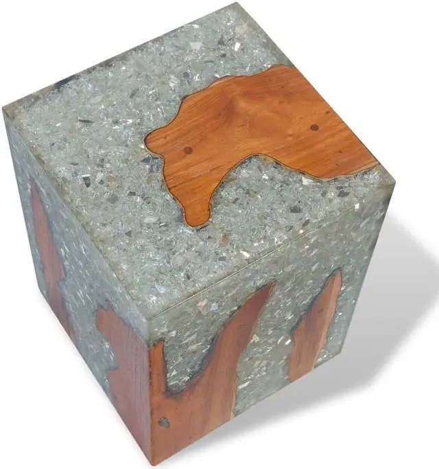 Alt view image 6 of 12 - vidaXL Stool Ottoman Foot Rest Foot Stool Side Table Solid Teak Wood and Resin