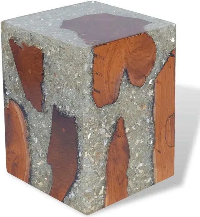 Alt view image 4 of 12 - vidaXL Stool Ottoman Foot Rest Foot Stool Side Table Solid Teak Wood and Resin