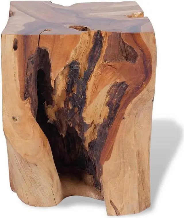 Alt view image 7 of 12 - vidaXL 11.8" Wide Solid Teak Wooden Log Stool Resin Chair Side Table Handmade
