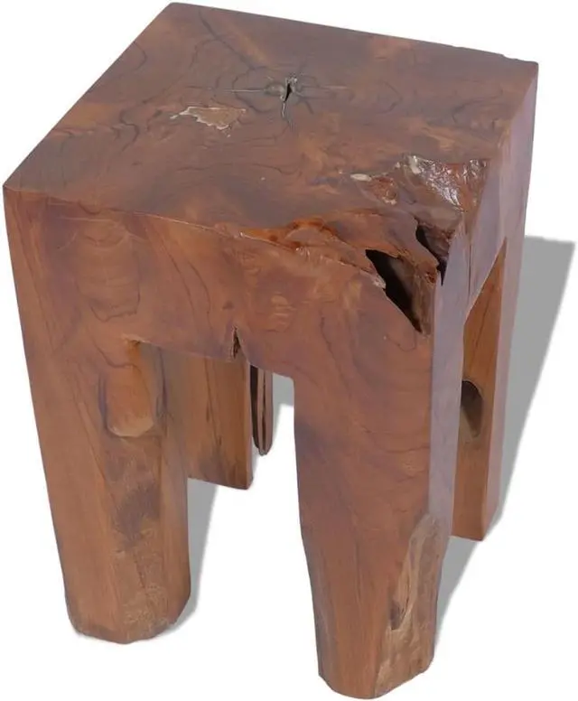 Alt view image 3 of 12 - vidaXL Solid Teak Wood Stool Chair Side Accent Table Plant Flower Stand Resin