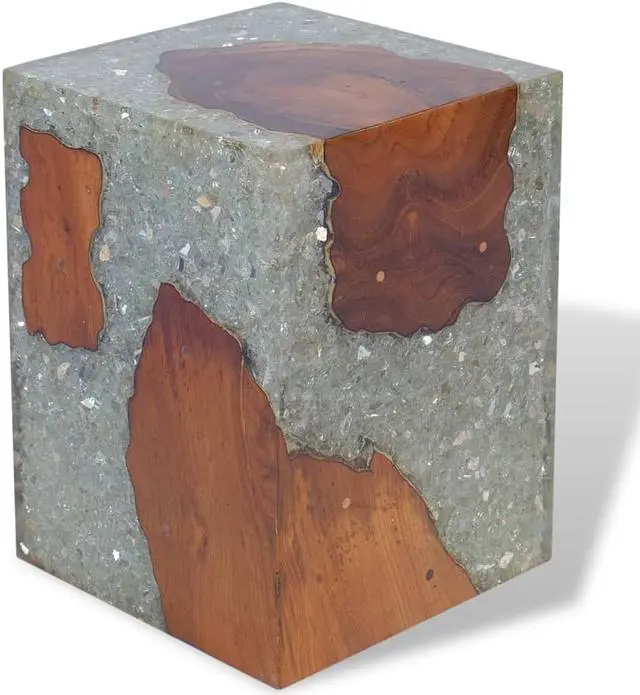 Alt view image 3 of 12 - vidaXL Stool Ottoman Foot Rest Foot Stool Side Table Solid Teak Wood and Resin