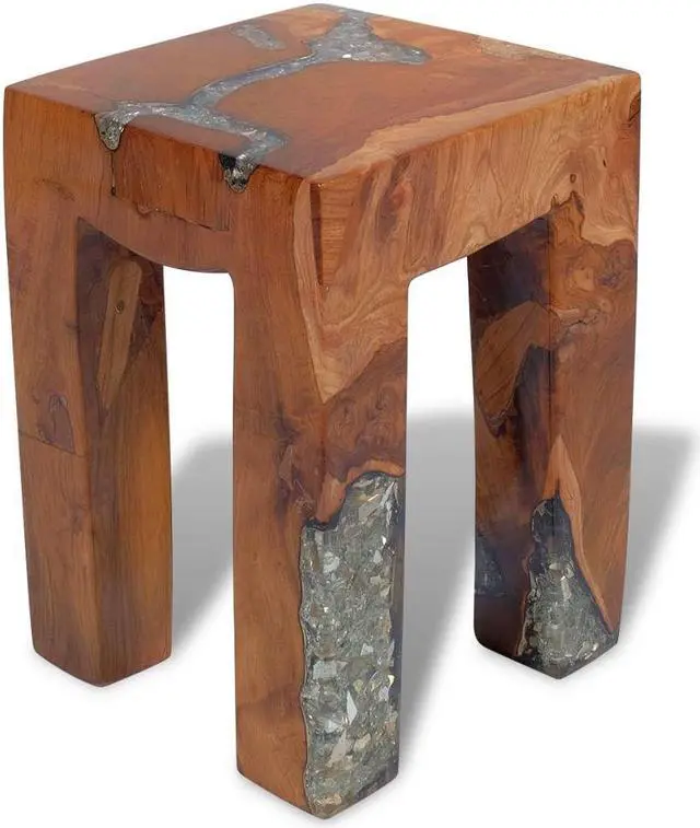 Alt view image 5 of 17 - vidaXL Stool Ottoman Foot Rest Foot Stool Side Table Solid Teak Wood and Resin