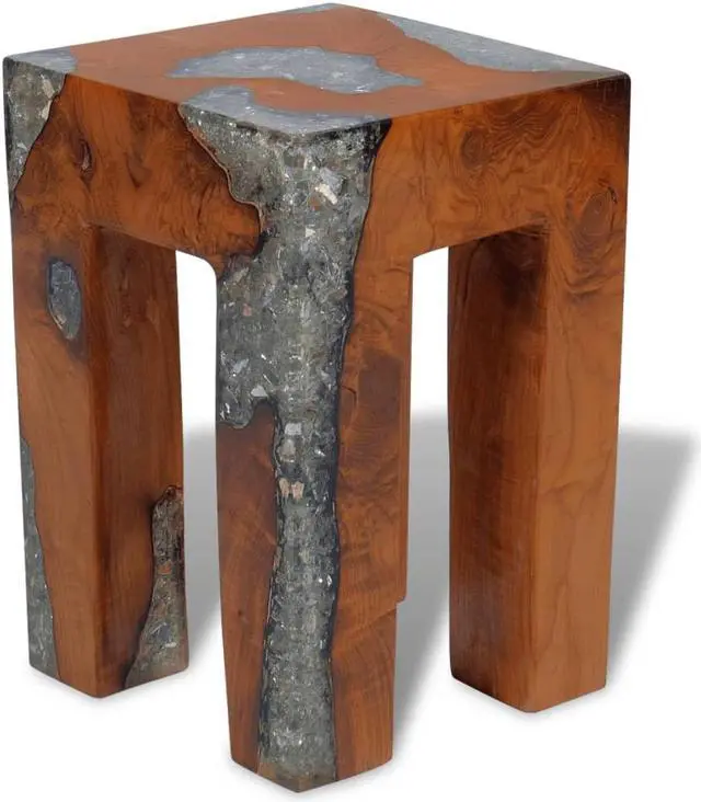 Alt view image 3 of 17 - vidaXL Stool Ottoman Foot Rest Foot Stool Side Table Solid Teak Wood and Resin