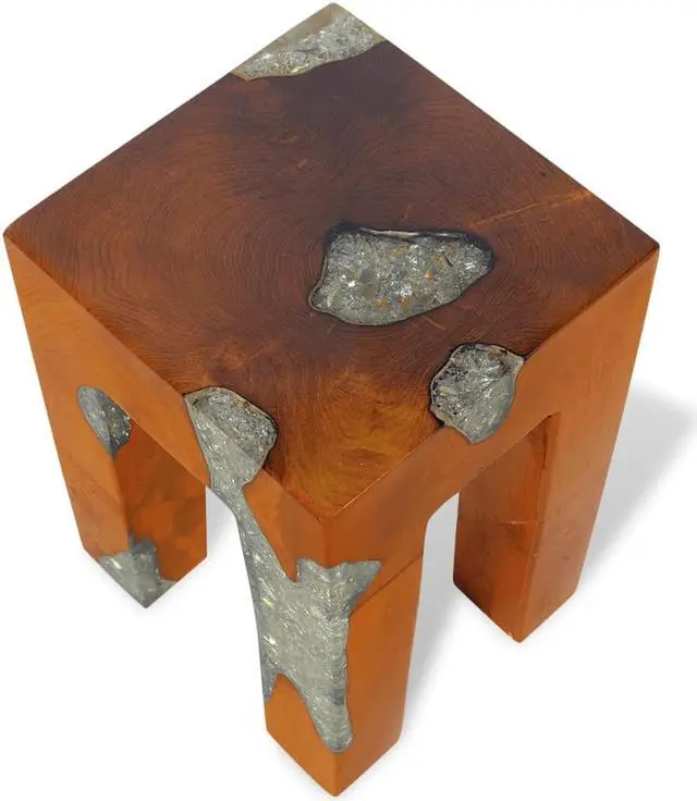 Alt view image 6 of 17 - vidaXL Stool Ottoman Foot Rest Foot Stool Side Table Solid Teak Wood and Resin