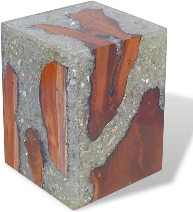 Alt view image 5 of 12 - vidaXL Stool Ottoman Foot Rest Foot Stool Side Table Solid Teak Wood and Resin