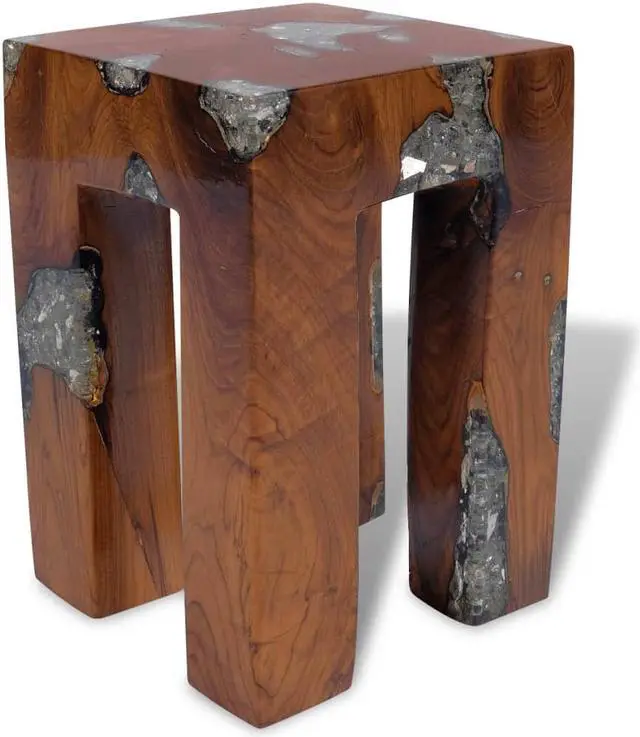 Alt view image 4 of 17 - vidaXL Stool Ottoman Foot Rest Foot Stool Side Table Solid Teak Wood and Resin