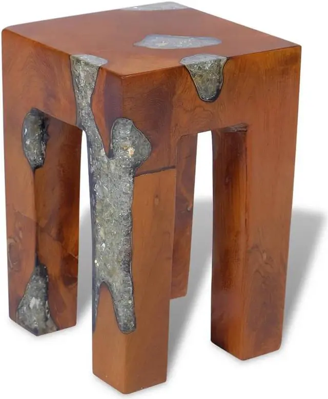 Alt view image 2 of 17 - vidaXL Stool Ottoman Foot Rest Foot Stool Side Table Solid Teak Wood and Resin