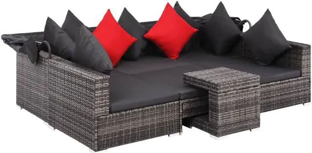 Alt view image 3 of 6 - vidaXL Patio Furniture Set 7 Piece Patio Sofa Set with Side Table Rattan Gray