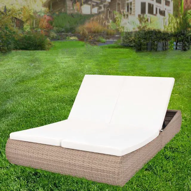 Alt view image 2 of 7 - vidaXL Patio Lounge Bed Sun Lounger Outdoor Chaise Lounge Poly Rattan Beige
