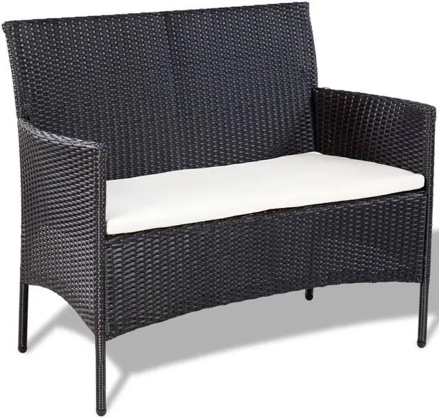 Alt view image 5 of 11 - vidaXL Patio Furniture Set 4 Piece Sofa with Coffee Table Poly Rattan Black