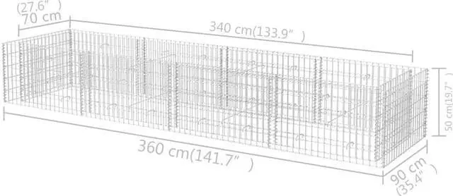 Alt view image 6 of 9 - vidaXL Gabion Raised Bed Steel 141.7"x35.4"x19.7" Silver Garden Outdoor Flower