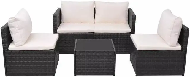 Alt view image 2 of 7 - vidaXL Patio Furniture Set 5 Piece Sectional Sofa with Table Poly Rattan Black