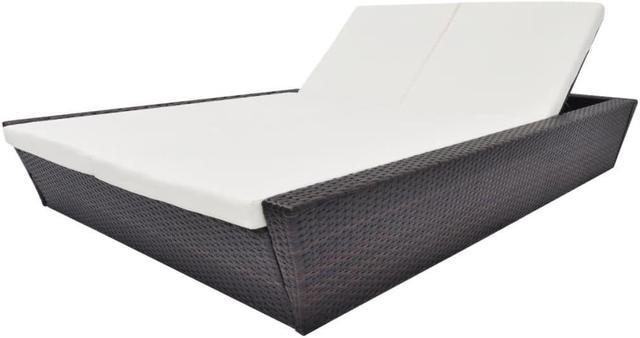 vidaXL 2-Person Sunbed with Cushion Gray Poly Rattan