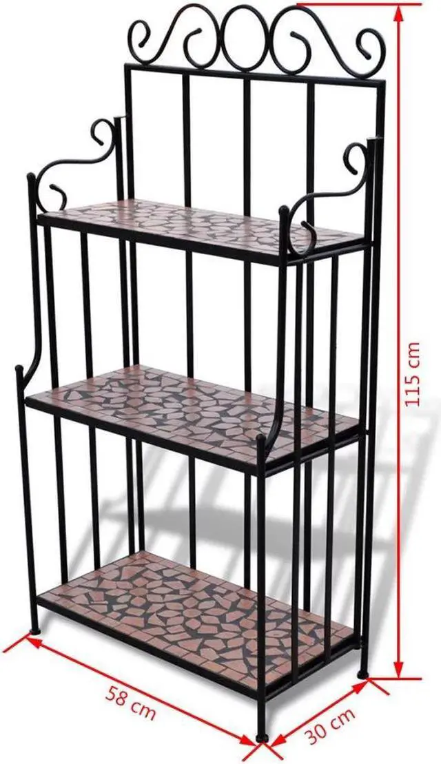 Alt view image 5 of 9 - vidaXL Plant Rack 3-Tier Plant Stand Shelves Flower Pot Stand Terracotta Mosaic