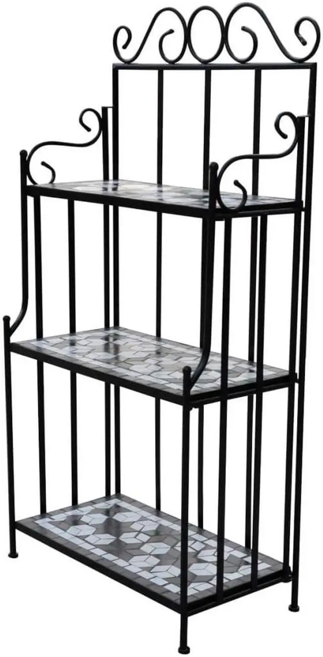 Main image of vidaXL Plant Stand 3-Tier Plant Shelves Flower Pot Stand Blue White Mosaic
