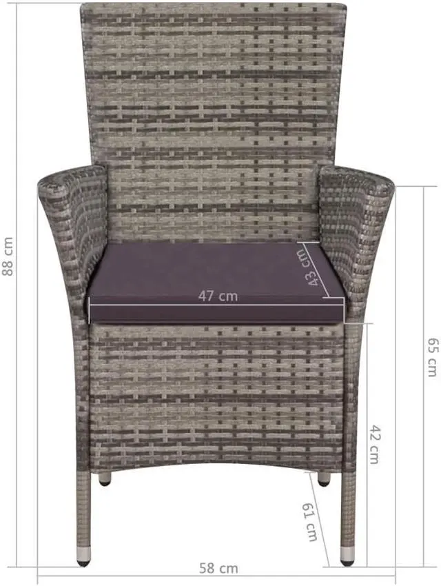 Alt view image 5 of 13 - vidaXL Patio Chair and Stool Sofa Furniture with Cushions Poly Rattan Gray