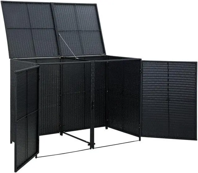Alt view image 6 of 13 - vidaXL Garbage Can Shed Trash Bin Shed Wheelie Bin Storage Black Poly Rattan