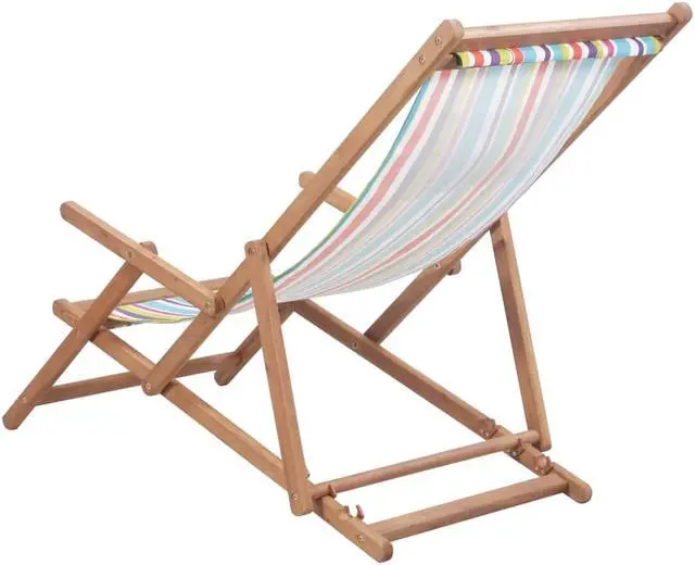 Alt view image 3 of 11 - vidaXL Beach Sling Patio Chair Lounge Chair Fabric and Wooden Frame Multicolor