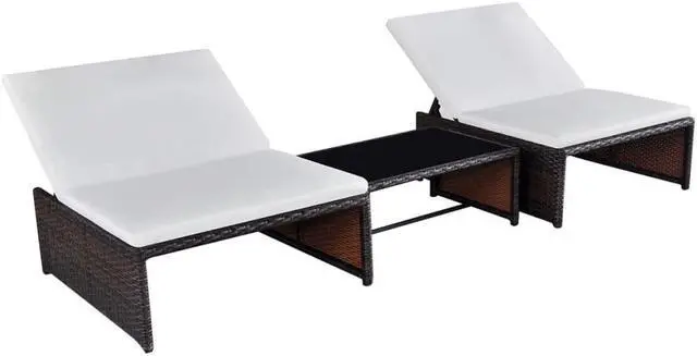 Alt view image 11 of 15 - vidaXL Reclining Patio Chairs with Table Furniture 2 Pcs Brown Poly Rattan