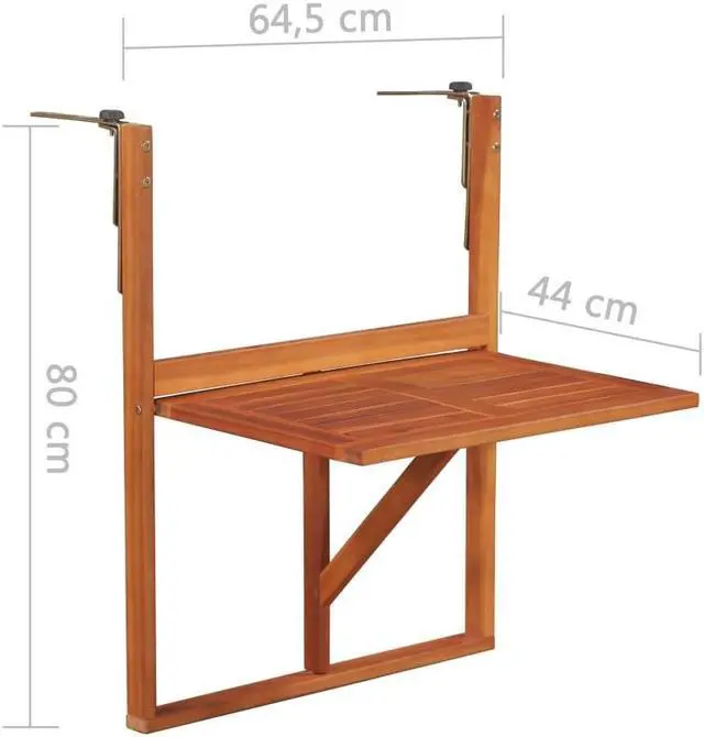 Alt view image 6 of 13 - vidaXL Solid Acacia Wood  Balcony Table Brown Furniture Patio Garden Hanging