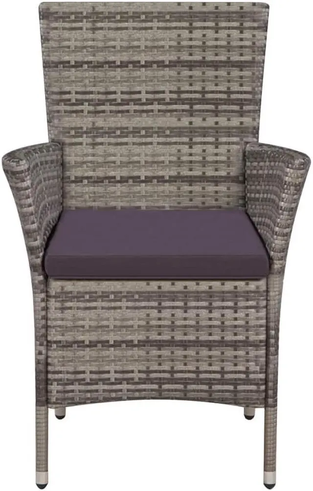 Alt view image 3 of 10 - vidaXL Patio Chairs 2 pcs Patio Dining Chair with Cushion Poly Rattan Gray