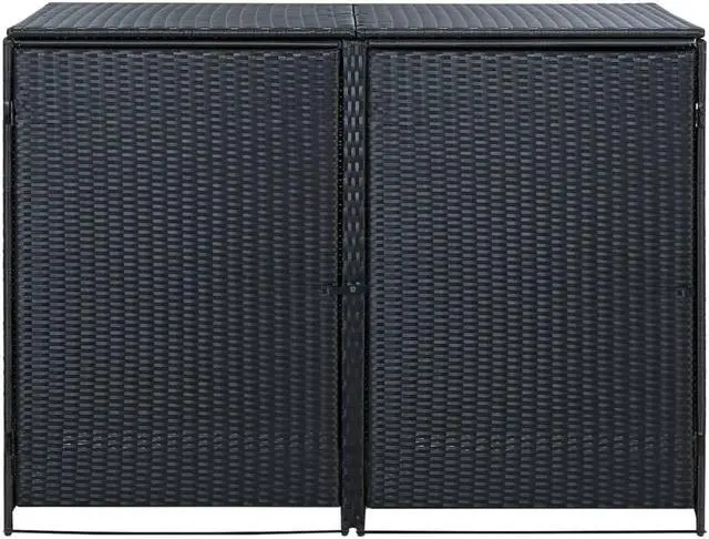Alt view image 3 of 13 - vidaXL Garbage Can Shed Trash Bin Shed Wheelie Bin Storage Black Poly Rattan