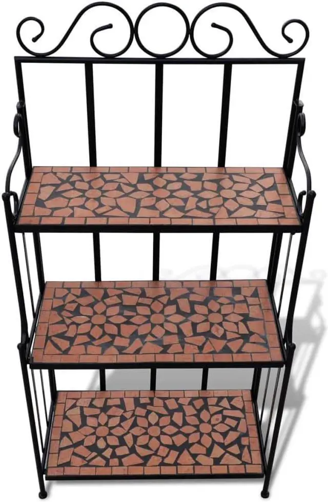 Alt view image 2 of 9 - vidaXL Plant Rack 3-Tier Plant Stand Shelves Flower Pot Stand Terracotta Mosaic