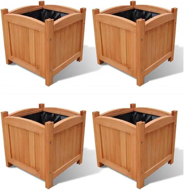Main image of vidaXL Planters Flower Boxes with PE Lining Outdoor Plant Boxes 4 Pcs Solid Wood