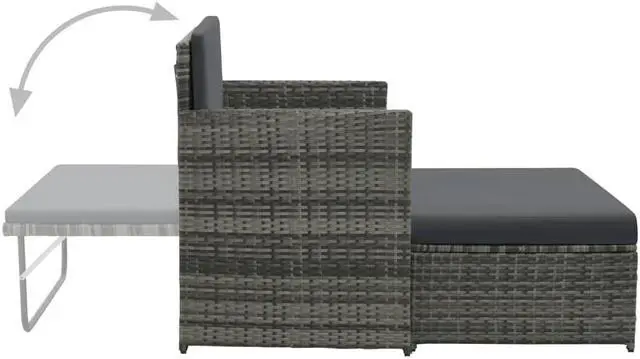 Alt view image 4 of 14 - vidaXL Patio Lounge Chair with Cushion and Adjustable Backrest Brown Poly Rattan