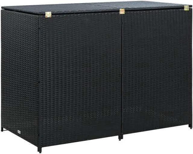 Alt view image 5 of 13 - vidaXL Garbage Can Shed Trash Bin Shed Wheelie Bin Storage Black Poly Rattan