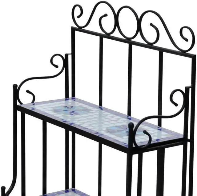 Alt view image 4 of 8 - vidaXL Plant Stand 3-Tier Plant Shelves Flower Pot Stand Blue White Mosaic