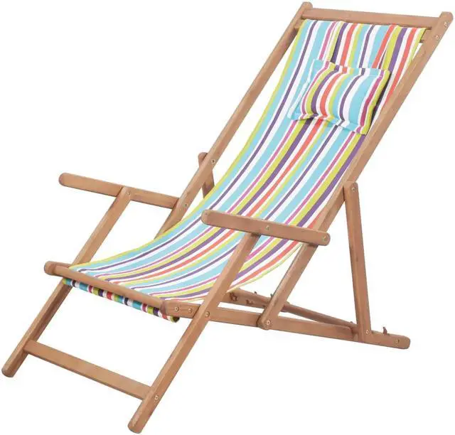 Main image of vidaXL Beach Sling Patio Chair Lounge Chair Fabric and Wooden Frame Multicolor