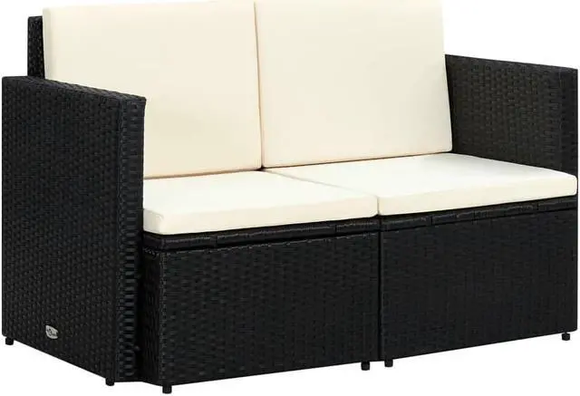 Alt view image 15 of 17 - vidaXL 2 Seater Sofa Couch with Cushions Patio Wicker Love Seat PE Rattan Black