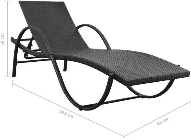Alt view image 7 of 14 - vidaXL Patio Lounge Chair Outdoor Chaise Lounge with Cushion Poly Rattan Black