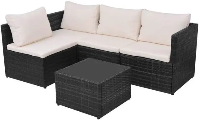 Alt view image 5 of 7 - vidaXL Patio Furniture Set 5 Piece Sectional Sofa with Table Poly Rattan Black