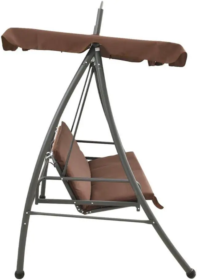 Alt view image 7 of 10 - vidaXL Outdoor Convertible Swing Bench with Canopy Coffee
