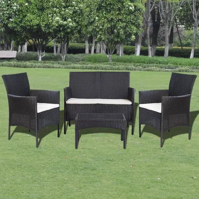 Alt view image 2 of 11 - vidaXL Patio Furniture Set 4 Piece Sofa with Coffee Table Poly Rattan Black