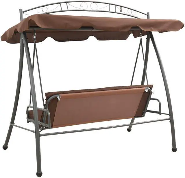 Alt view image 8 of 10 - vidaXL Outdoor Convertible Swing Bench with Canopy Coffee
