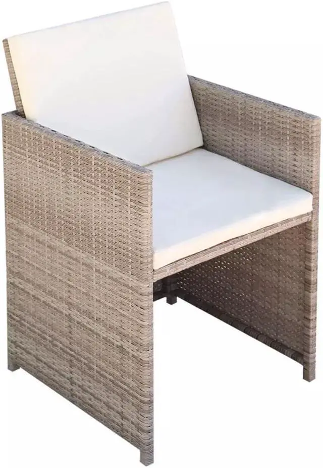 Alt view image 10 of 10 - vidaXL 5 Piece Outdoor Dining Set with Cushions Poly Rattan Beige