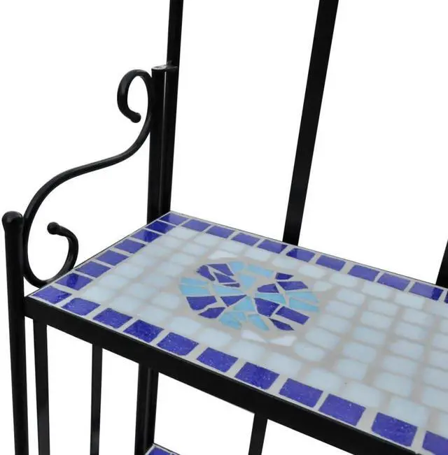 Alt view image 3 of 8 - vidaXL Plant Stand 3-Tier Plant Shelves Flower Pot Stand Blue White Mosaic