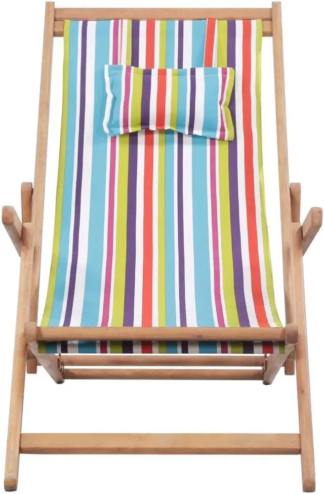 Alt view image 2 of 11 - vidaXL Beach Sling Patio Chair Lounge Chair Fabric and Wooden Frame Multicolor