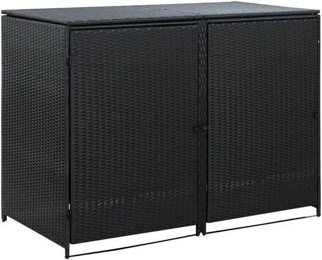 Main image of vidaXL Garbage Can Shed Trash Bin Shed Wheelie Bin Storage Black Poly Rattan