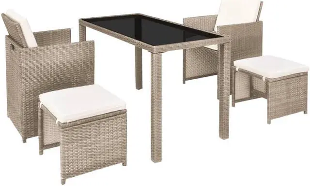 Alt view image 7 of 10 - vidaXL 5 Piece Outdoor Dining Set with Cushions Poly Rattan Beige