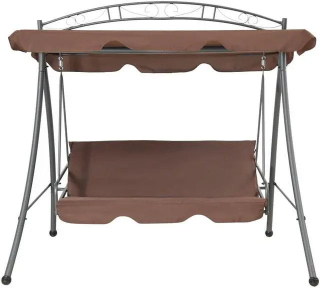 Alt view image 6 of 10 - vidaXL Outdoor Convertible Swing Bench with Canopy Coffee