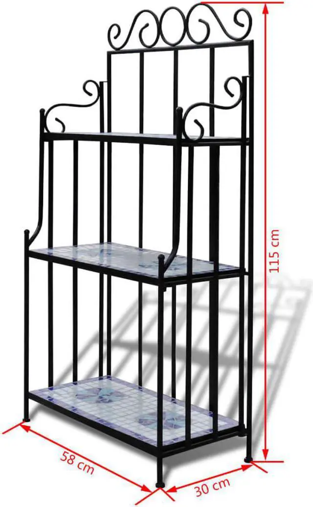 Alt view image 5 of 8 - vidaXL Plant Stand 3-Tier Plant Shelves Flower Pot Stand Blue White Mosaic
