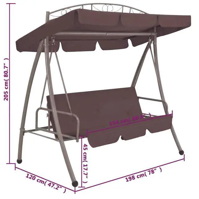 Alt view image 10 of 10 - vidaXL Outdoor Convertible Swing Bench with Canopy Coffee