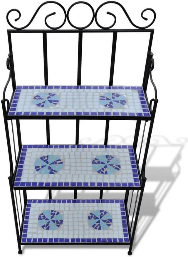 Alt view image 2 of 8 - vidaXL Plant Stand 3-Tier Plant Shelves Flower Pot Stand Blue White Mosaic
