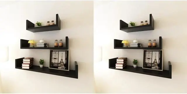 Main image of vidaXL Wall Shelves Floating Shelves Wall Mounted Display Shelves 6 Pcs Black