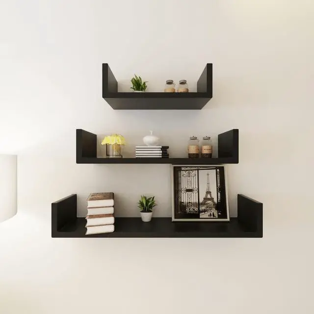 Alt view image 3 of 7 - vidaXL Wall Shelves Floating Shelves Wall Mounted Display Shelves 6 Pcs Black