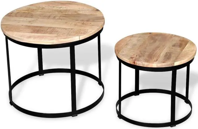 Alt view image 4 of 13 - vidaXL Coffee Table Set 2 Piece Round End Table Side Table Solid Wood Mango